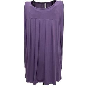 ZENANA Purple Knit Tunic Top Size Large Pleated Front with Side Pockets